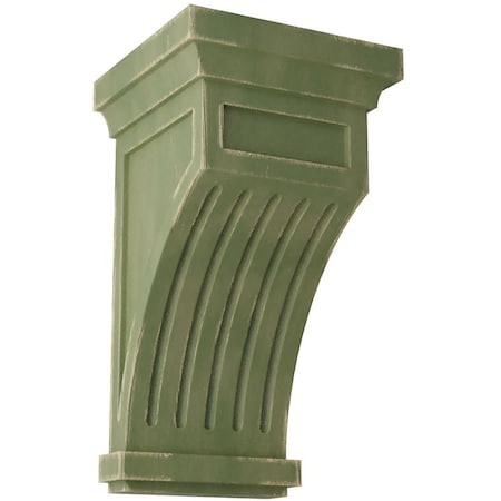 Ekena Millwork 5 1/2"W x 5 1/2"D x 10"H Fluted Wood Vintage Decor Corbel, Restoration Green CORWD05X05X10FLGR